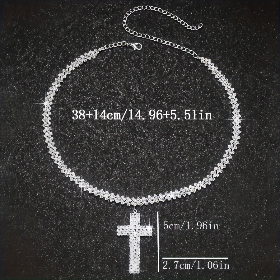 Layered Rhinestones Cross Pendants Necklace